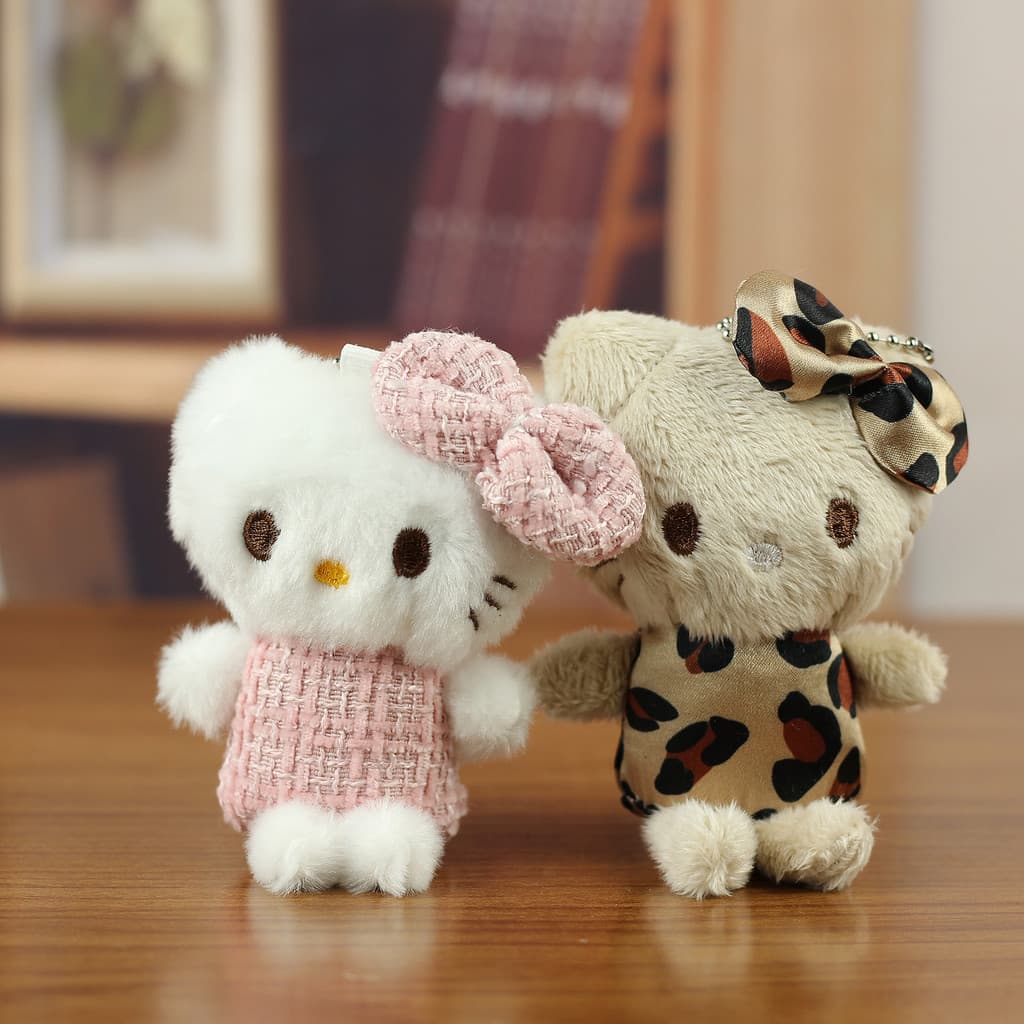 Criativo KT gato brinquedo de pelúcia boneca leopardo impressão Kitty chaveiro pingente mochila acessórios roupas boneca