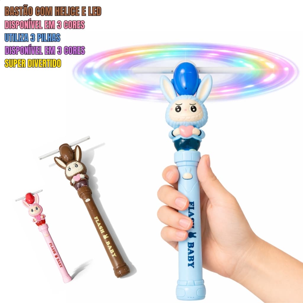 Bastão Voador Infantil com Hélice LED Sensor de Mão Luz Colorida