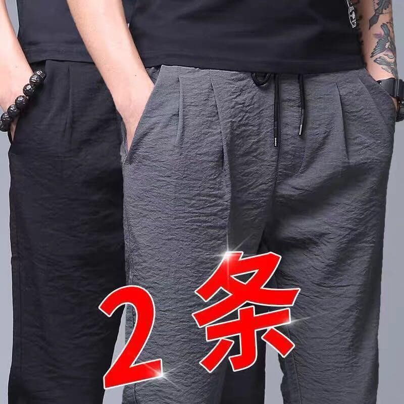 Calças de seda gelo masculinas Ultra-finas de secagem rápida calças gordas verão calças casuais em linha reta calças esp
