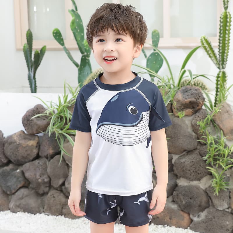 Crianças maiô meninos verão pequeno médio grande crianças protetor solar de secagem rápida Split maiô Shorts bonito bebê