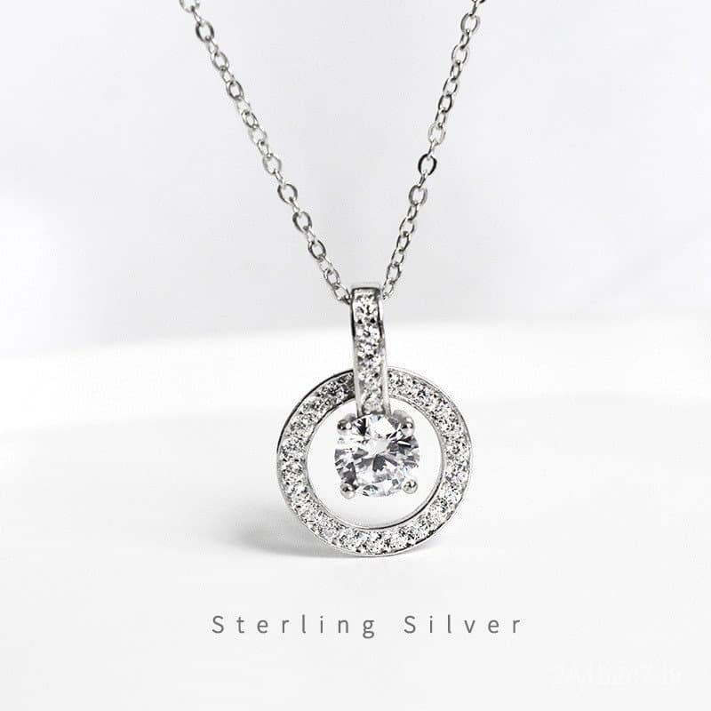 Colar Elegante de Círculo com Diamantes Brilhantes em Prata Esterlina s925, Estilo Coreano Chique, Joia de Moda Única pa