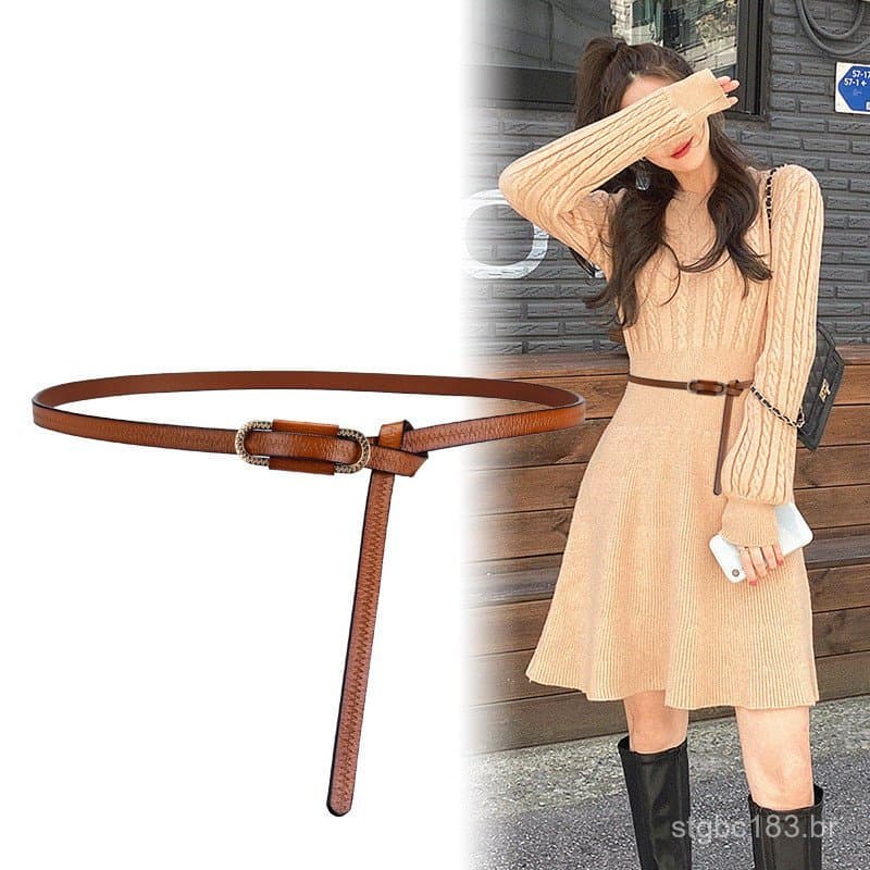 Cintos finos de couro genuíno estilo coreano para mulheres, cintos finos de couro de vaca delicados e simples para vesti