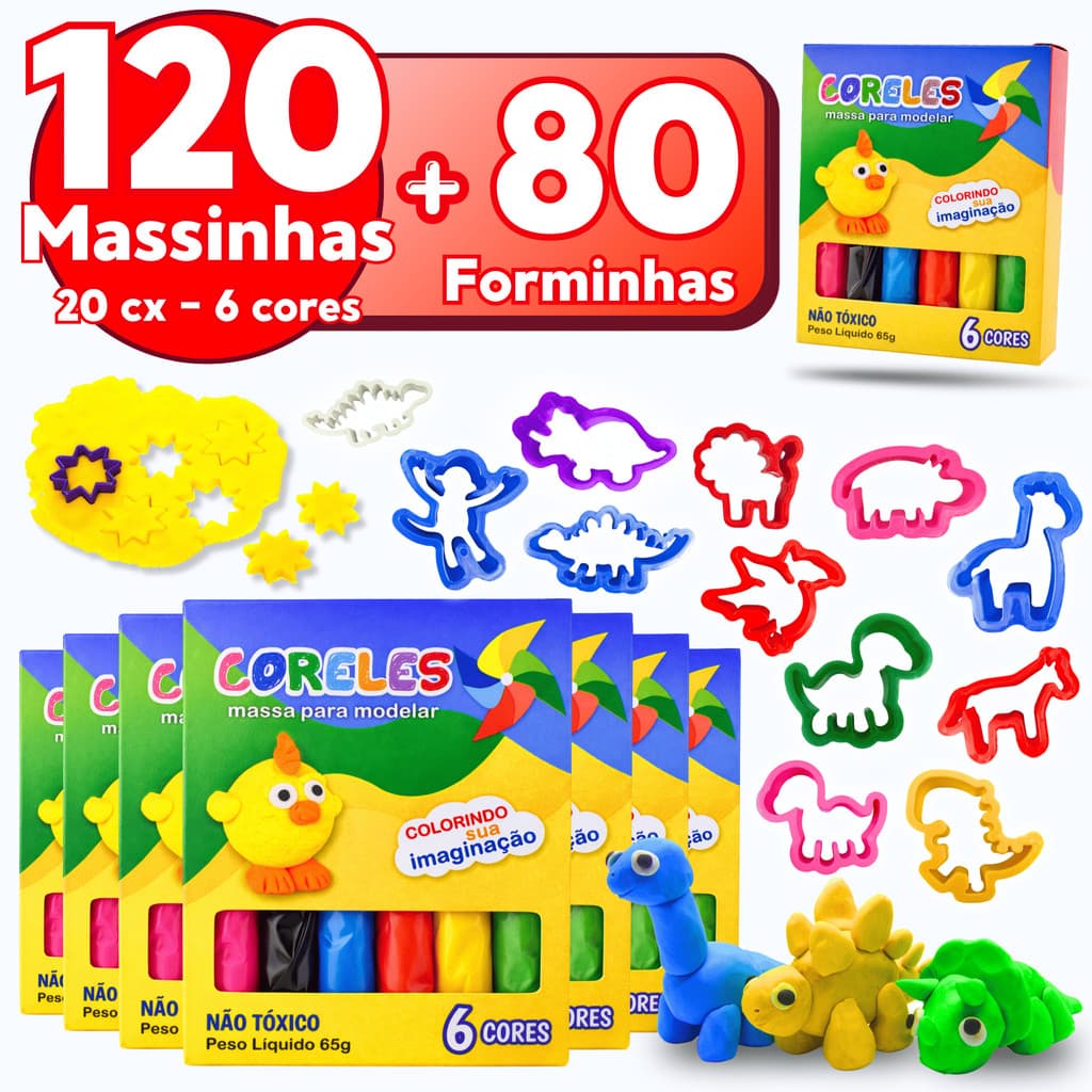 Kit Infantil Massa Modelar + Forminha Molde Animais Prenda Festa Infantil Brinde Prenda Junina