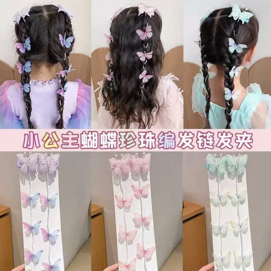 Grampos De Cabelo Borboleta Para Meninas Com Borla De Pérola , Acessórios Infantil , Trançados Festa Diária