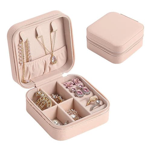 Estojo Porta Joias Portátil Compacto Viagem Quadrado Luxo Rosa