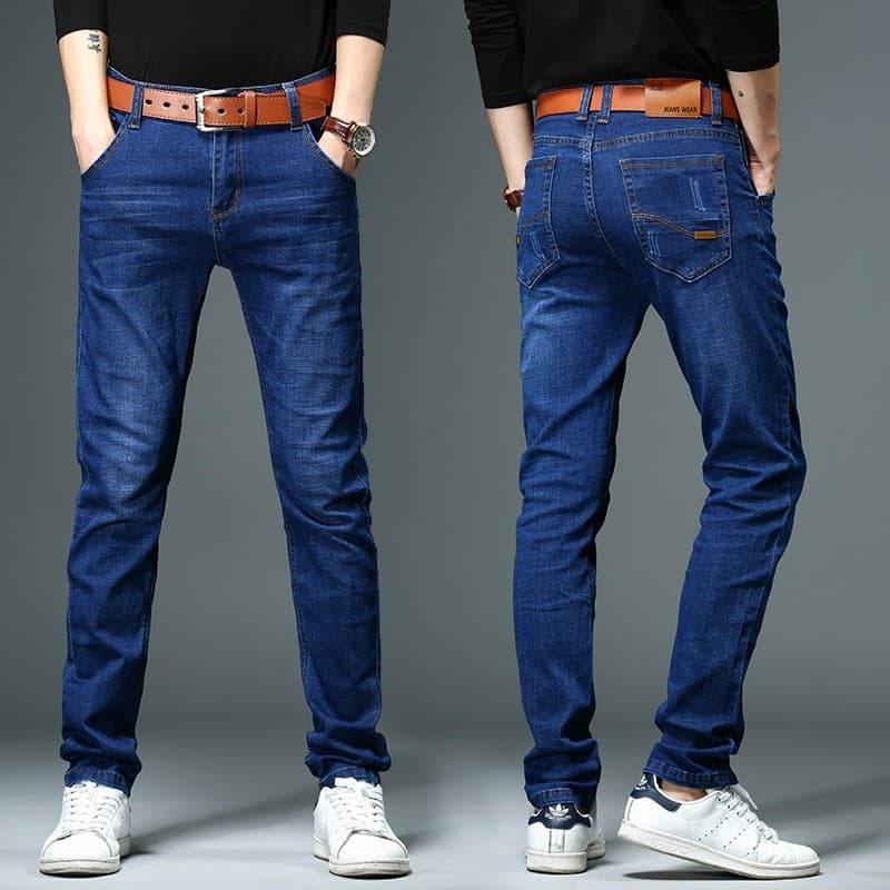 Calças de brim masculinas estiramento solto calças retas verão estilo fino 2026 novo estilo Street Wear Puffian bonito c