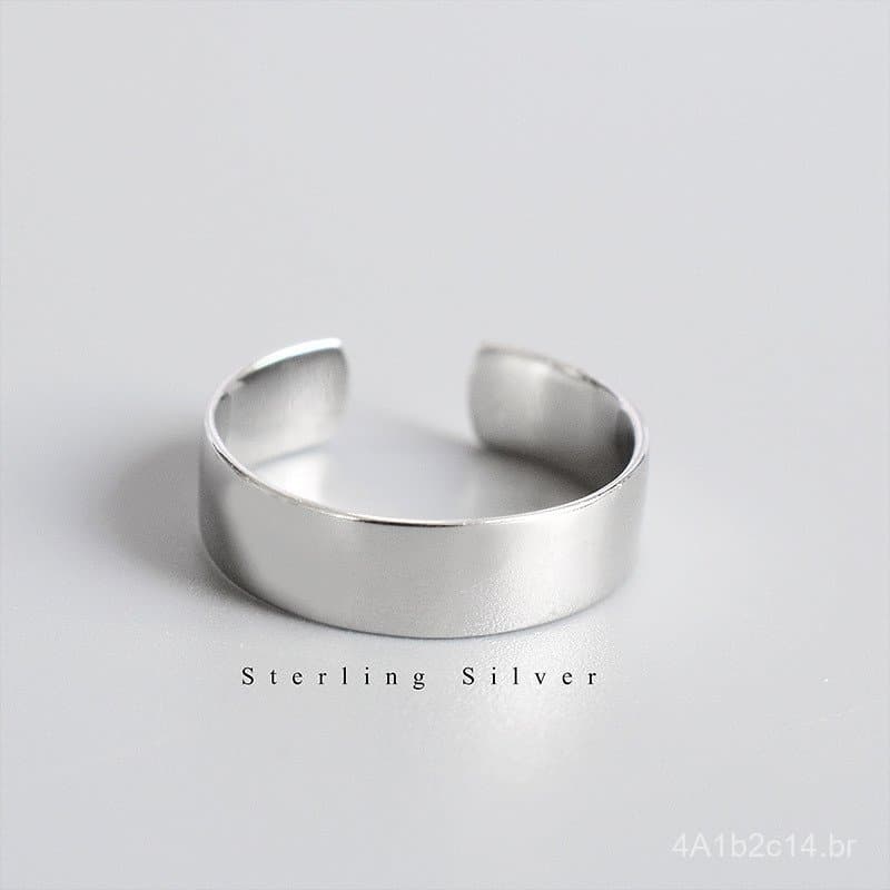 Anel de prata esterlina s925, anel minimalista de faixa larga e lisa, anel de prata feminino personalizado em estilo cor