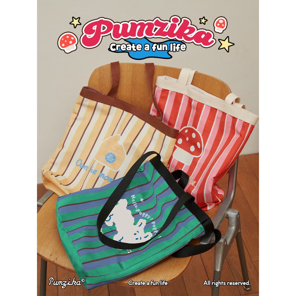 Pumzika Original listrado cogumelo bolsa de lona ins bonito portátil bolsa de ombro portátil contraste cor diário Commut