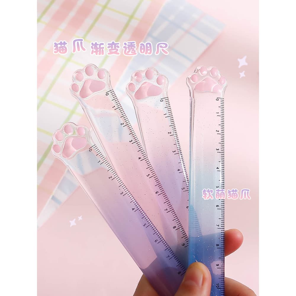 Bonito bonito gato garra régua 15cm plástico transparente desenho régua de medição escola primária estudante papelaria d