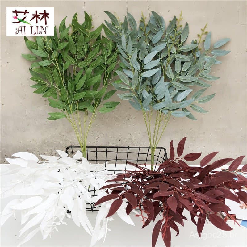 5 folhas artificiais de salgueiro, combinadas com folhas de acácia, eucalipto e folhas verde-oliva para um arranjo flora