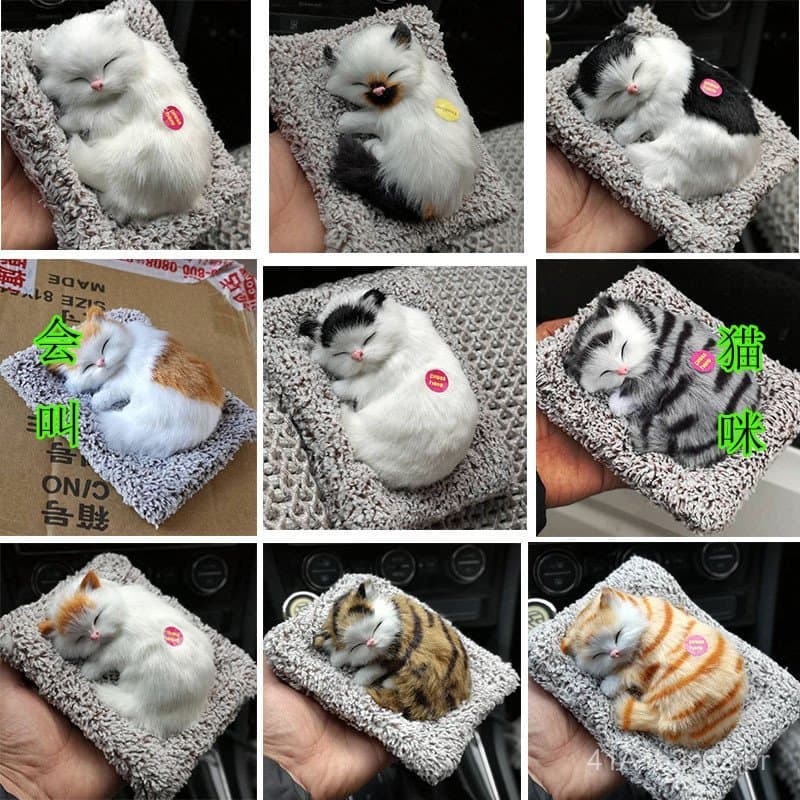 Ornamento de Carro com Som de Gato Miau Simulado, Carvão Ativado de Bambu, Decoração de Carro com Acessórios de Cristal