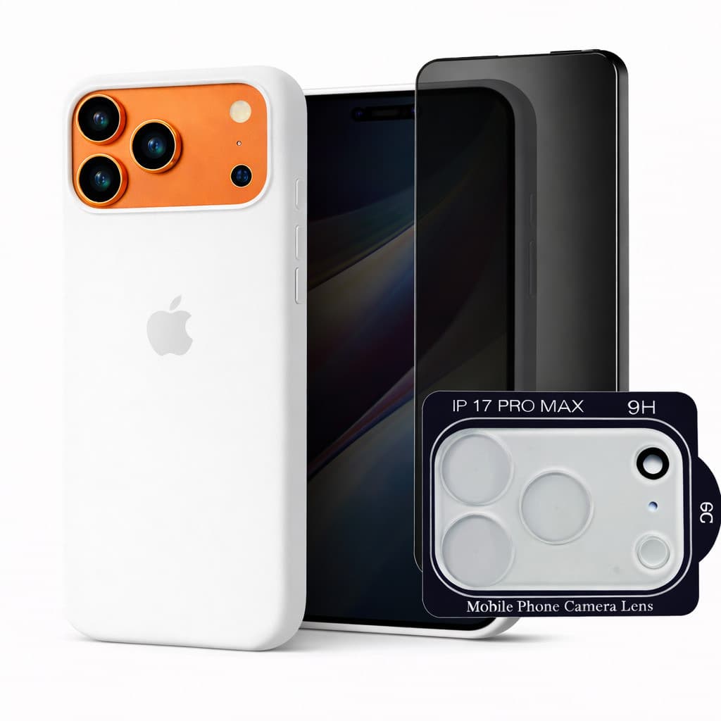 Case Silicone Colorida Para iPhone 17 Pro e 17 Pro Max + Película Vidro Privacidade + Lente Câmera_Kit Premium