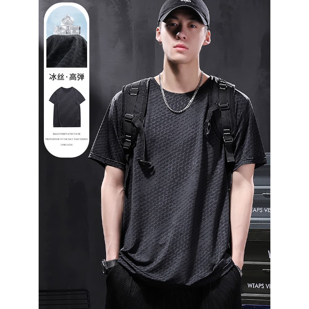 Camiseta masculina de manga curta de seda gelo verão fino Casual estiramento de secagem rápida camiseta masculina tamanh