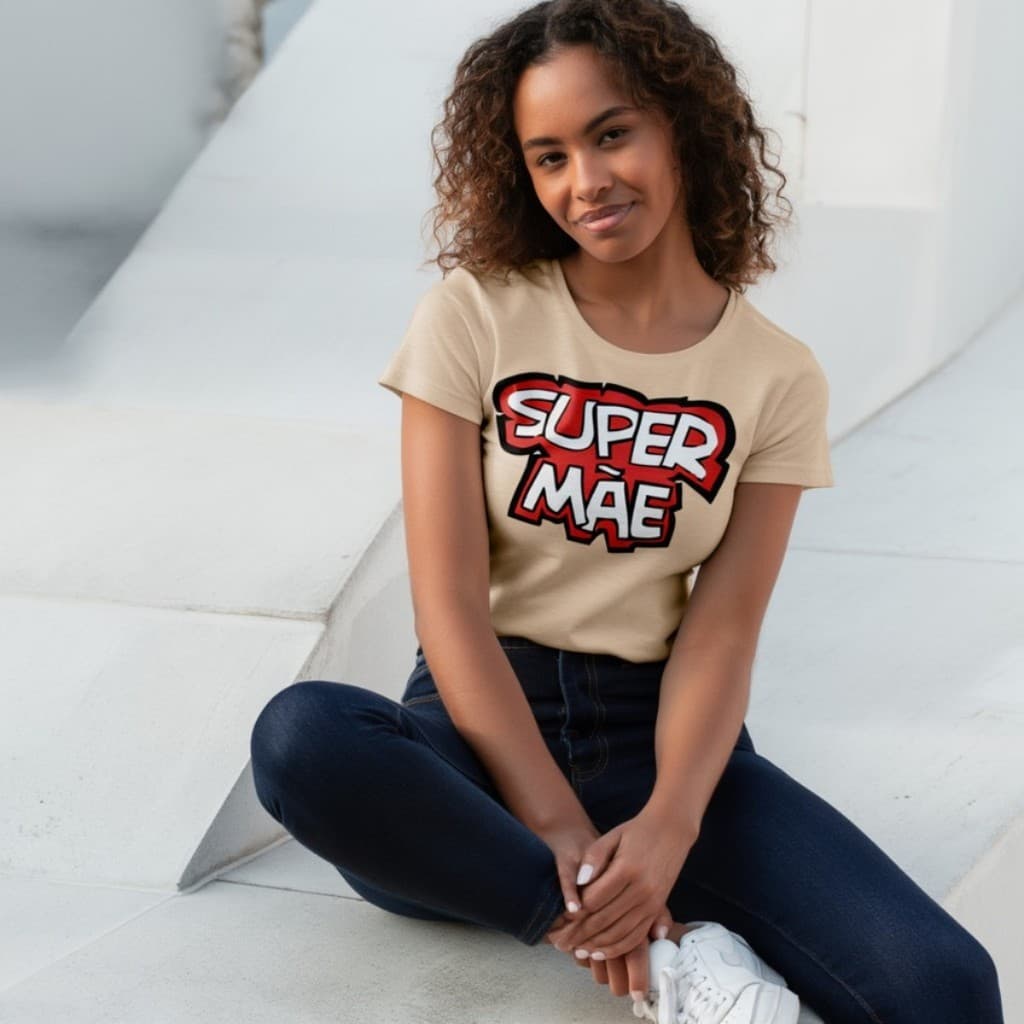 Camiseta Feminina Super Mae Estampada Casual Confortavel de Algodão Presente Dia das Mães Moda Versatil