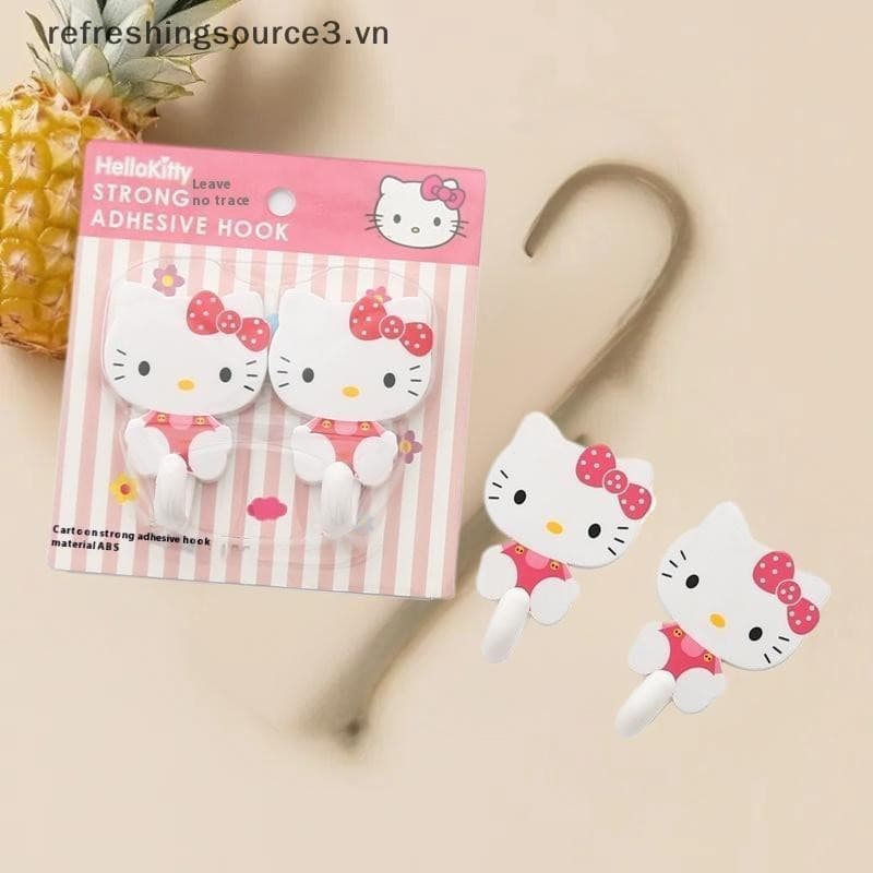 RC 2 Pçs/set Hello Kitty Ganchos De Parede Adesivos Bonito Kt Gato Chave Saco Cabide Para Cozinha Banheiro Porta Acessór