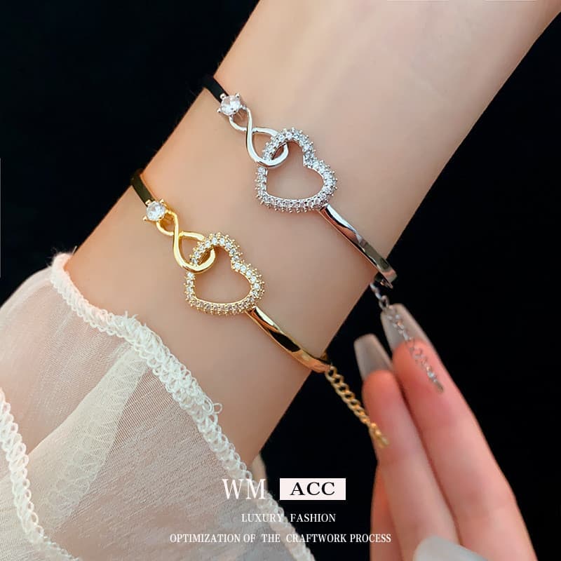 Zircão coração oco pulseira simples All-Match moda pulseira temperamento luz luxo High-End mão jóias femininas inteiras