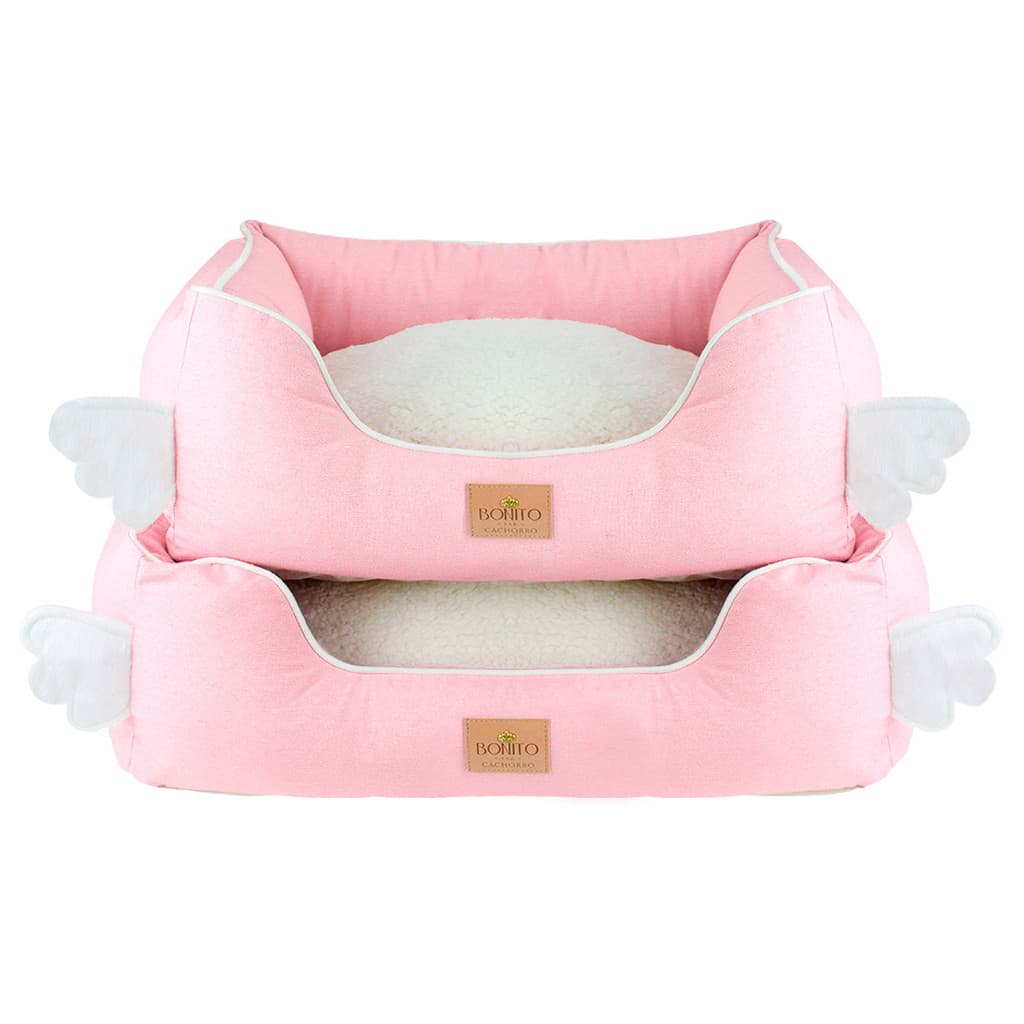 Cama Pet Cachorro Linho e Sherpa com Almofada Dupla Face Removível Elegance Anjinho M