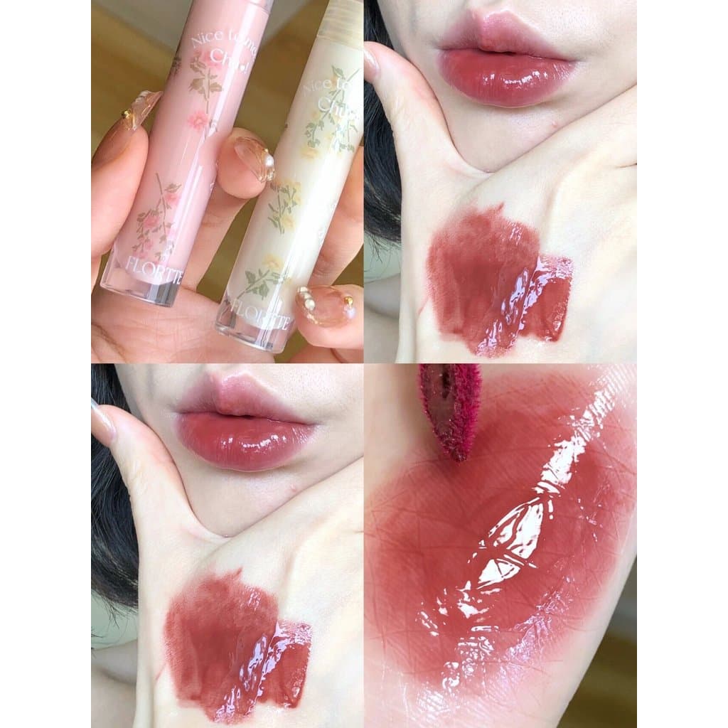 Flor Lolia primeiro beijo exposto esmalte labial brilho de água água espelho de sensação de água primavera puro desejo e