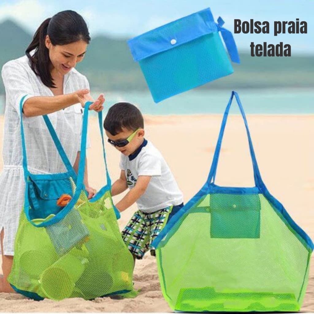 Bolsa de Praia em Malha Multifuncional Dobrável de Poliéster com Faixa Anti-areia REKK