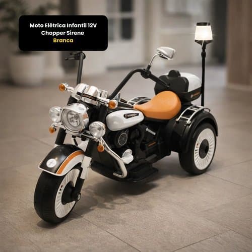 Moto Eletrica Infantil Bateria 12V Estilo Chopper Branca Sirene Segura Resistente