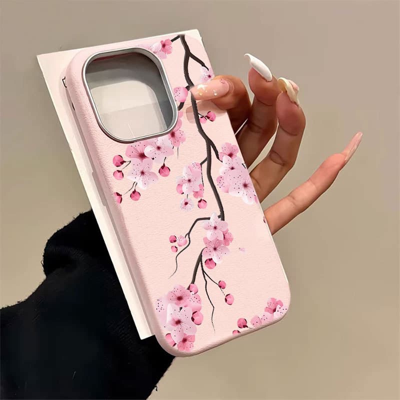 Capa Capinha Para iPhone 14 17 Ar 16 15 Plus 13 12 11 Pro Max Couro Normal Silicone Rosa Flor INS