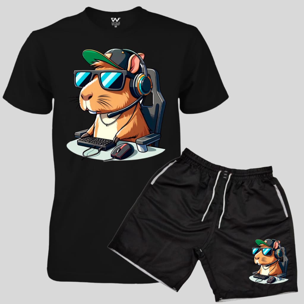 Conjunto Camiseta Capivara Gamer + Short Mauricinho Masculino