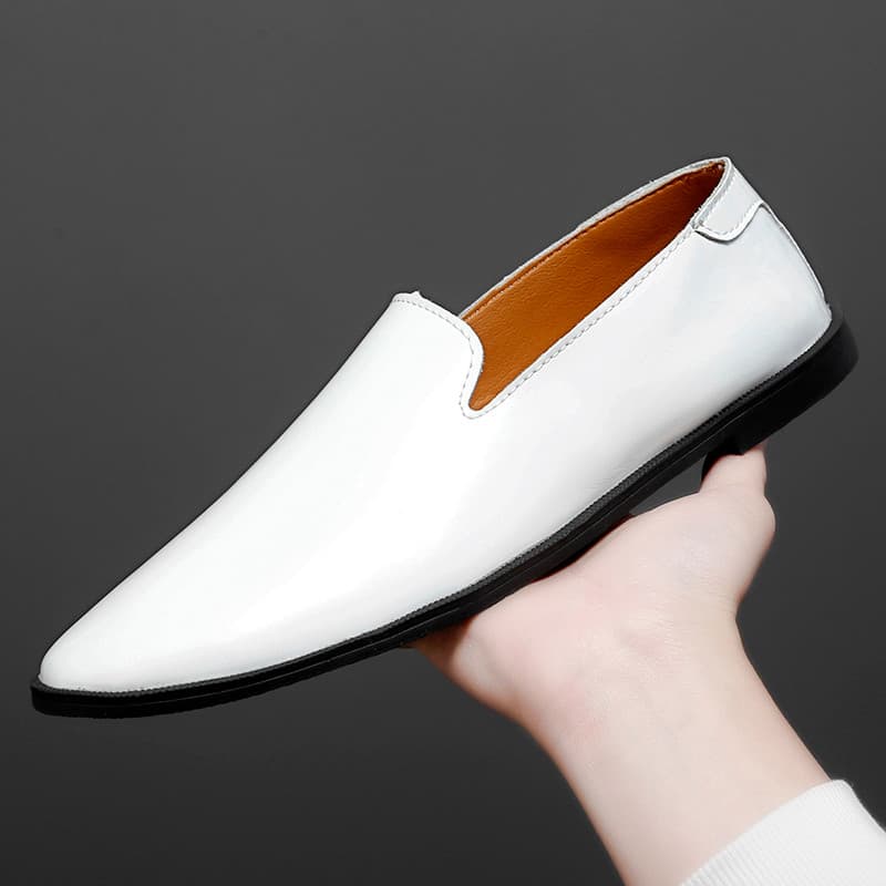 Outono respirável branco ervilhas sapatos masculinos couro genuíno couro patente brilhante sola macia 37 tamanho 36 desl