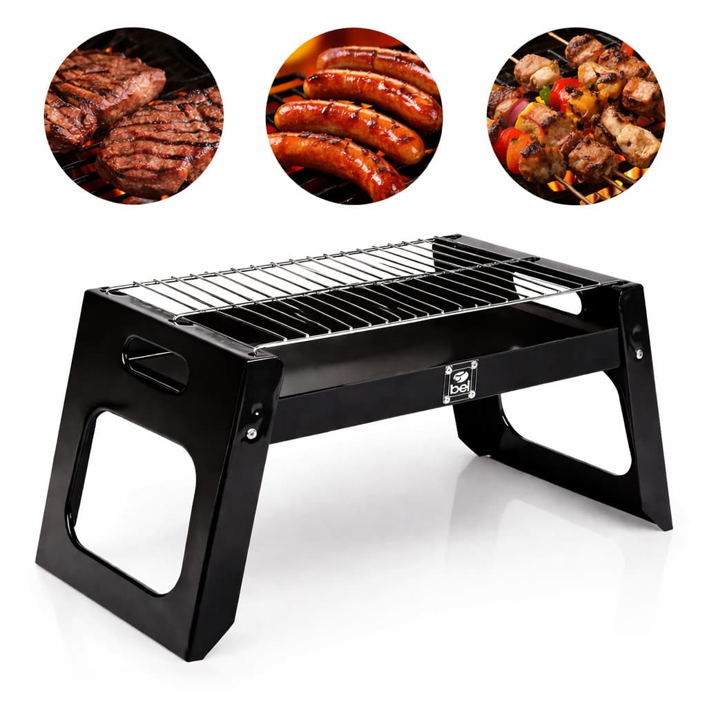 Mini Churrasqueira Portátil a Carvão Dobrável Grill Compacto Metal Resistente 48Cm