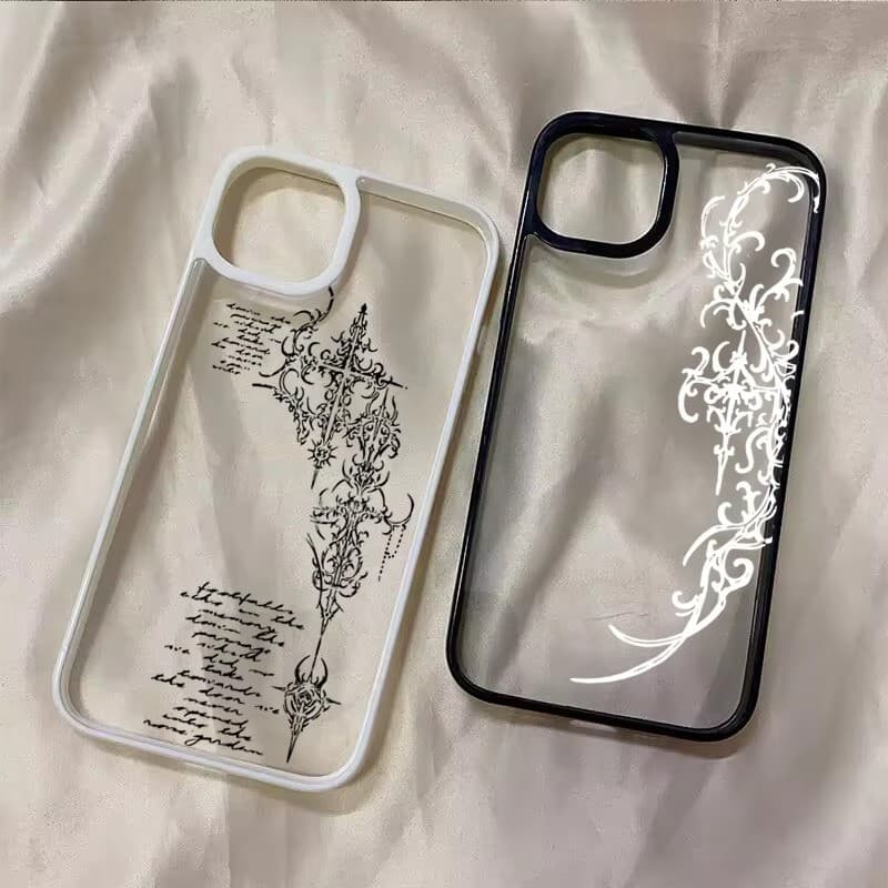 Gótico Cruz Videira Transparente Caso De Telefone Para iPhone 17 16 15 Pro 14 13 11 12 Max 16E X XR XS 7 8 Plus SE2 Capa