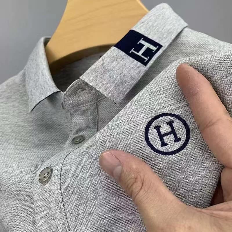 Camisa Polo de verão masculina bordada de manga curta camiseta lapela frisada All-Match Slim-Fit metade