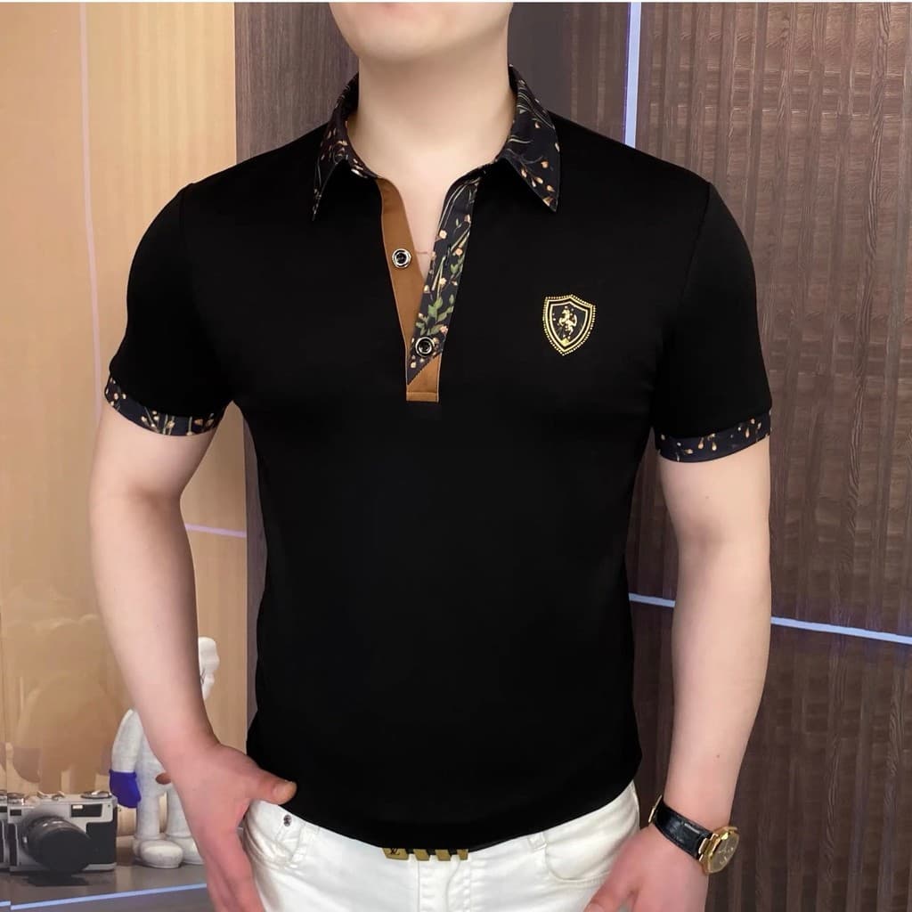Camisa polo de manga curta de verão masculina lapela camiseta Paul camisa Street Wear fino ajuste colarinho único bordad