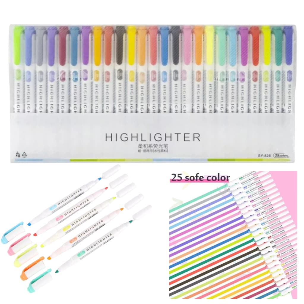 Kit 25 Pçs Conjunto Marcadores Highlighter De Cor Ponta Dupla Cabeça Iluminador Marcador Marca Texto