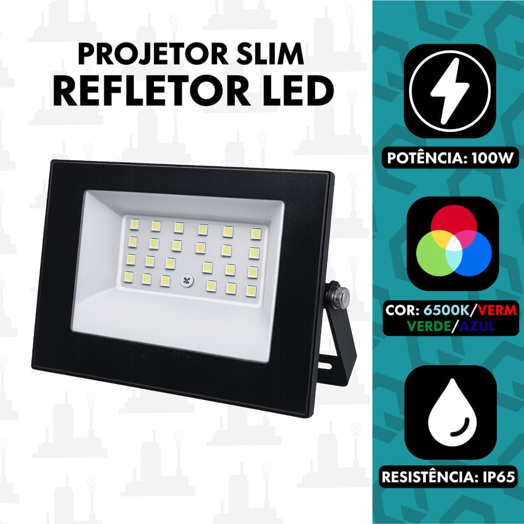 Kit 1, 2, 3 Refletor 100w Led projetor Holofote ip65 Bivolt 110/220V 6500K, Vermelho, Azul, Verde A Prova D'água