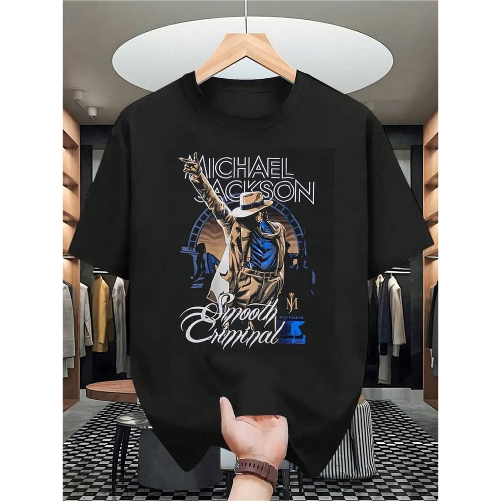 OFERTA* T-shirt Gráfica do Álbum Smooth Criminal Vintae - Camiseta Retro MJ Moonwalk Pose, Camisa Suave para o Dia a Dia