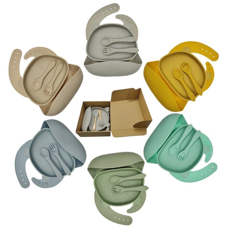 Novo Conjunto de Pratos para Jantar com Tema de Urso de Desenho Animado, Utensílios Infantis, Conjunto de Quatro Peças p