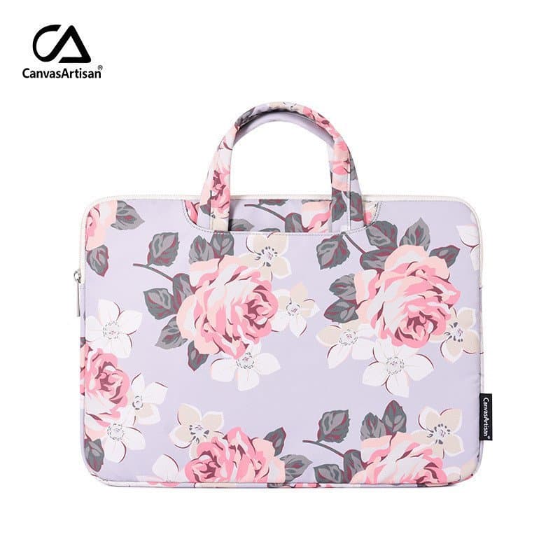 Capa protetora para laptop com padrão de rosas brancas, adequada para laptops HP, ASUS, DELL e Microsoft de uso duplo.