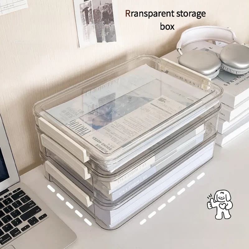 Caixa de armazenamento de arquivo A4 Caixa de organização de documentos de papel de teste transparente de grande capacid