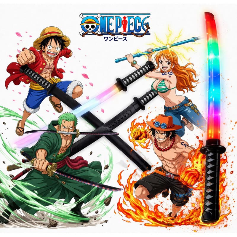 Kit 2 Espada Zoro Brinquedo Wado Ichimonji Zoro One Piece Infantil Cosplay Sensor De Movimento Bainha Com Luz Grande Som