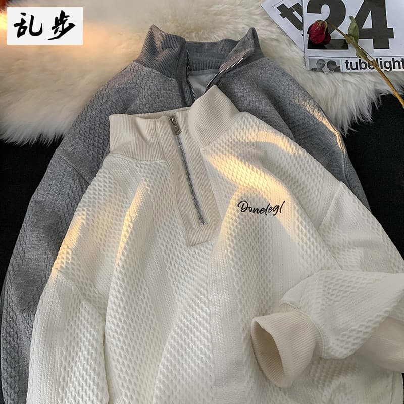 2026 outono inverno novo estilo moletom masculino meio zíper Retro Street Wear pesado americano solto de manga comprida