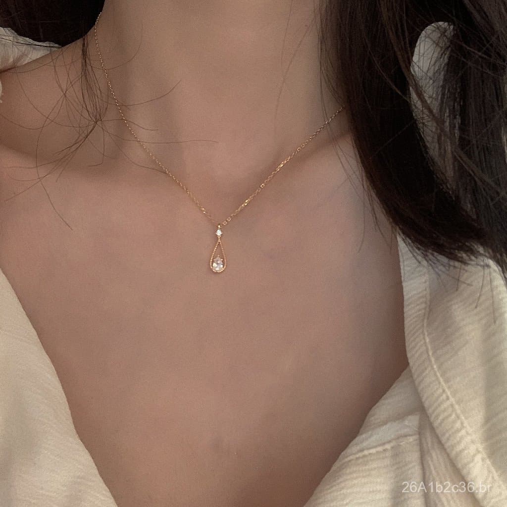 Colar minimalista estilo coreano com zircônia em formato de gota d'água para mulheres, estilo moderno e exclusivo, joia