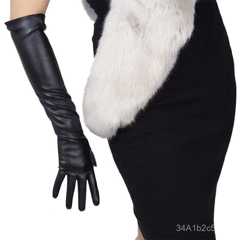 Luvas de couro longas, de comprimento estendido, estilo longo, couro PU para cosplay, compatíveis com tela sensível ao t