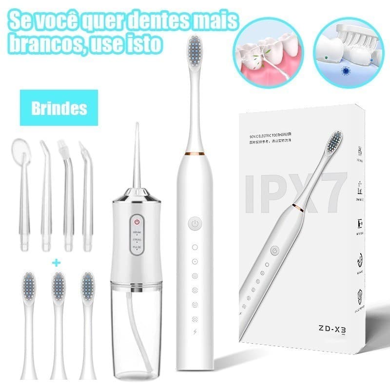 kit higiene bucal 2 em 1 – escova dental elétrica + irrigador bucal portátil usb recarregável