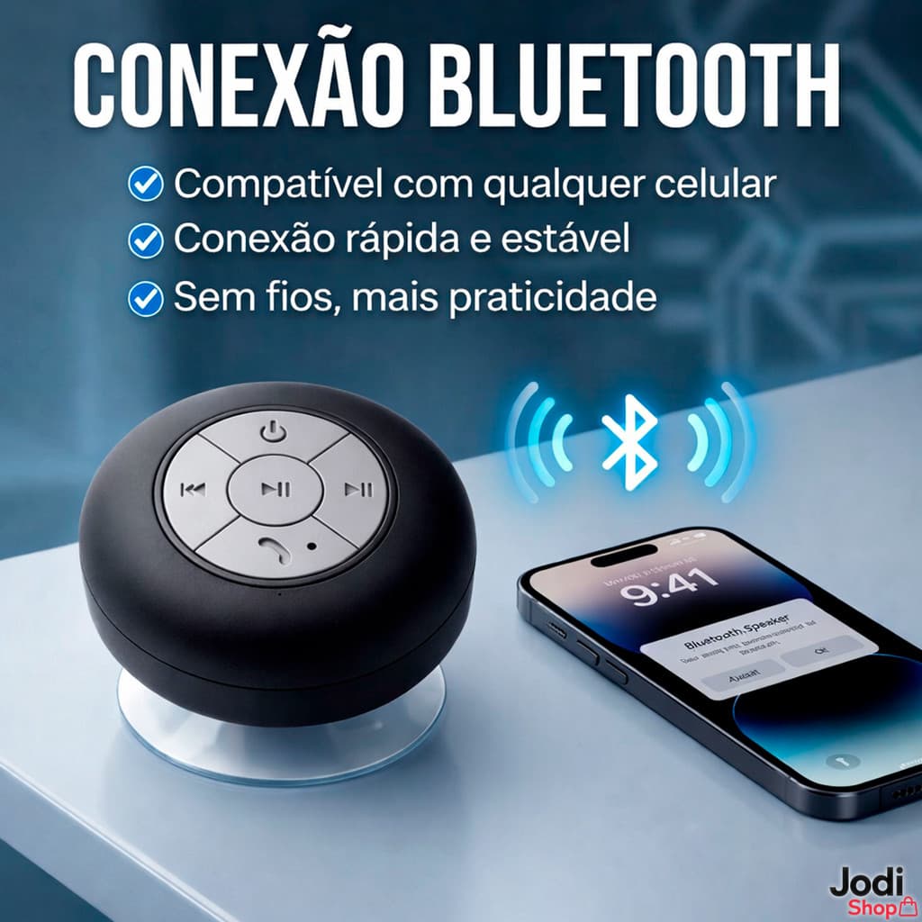 Caixa de Som Portátil Bluetooth com Ventosa Ideal para Banheiro 3W