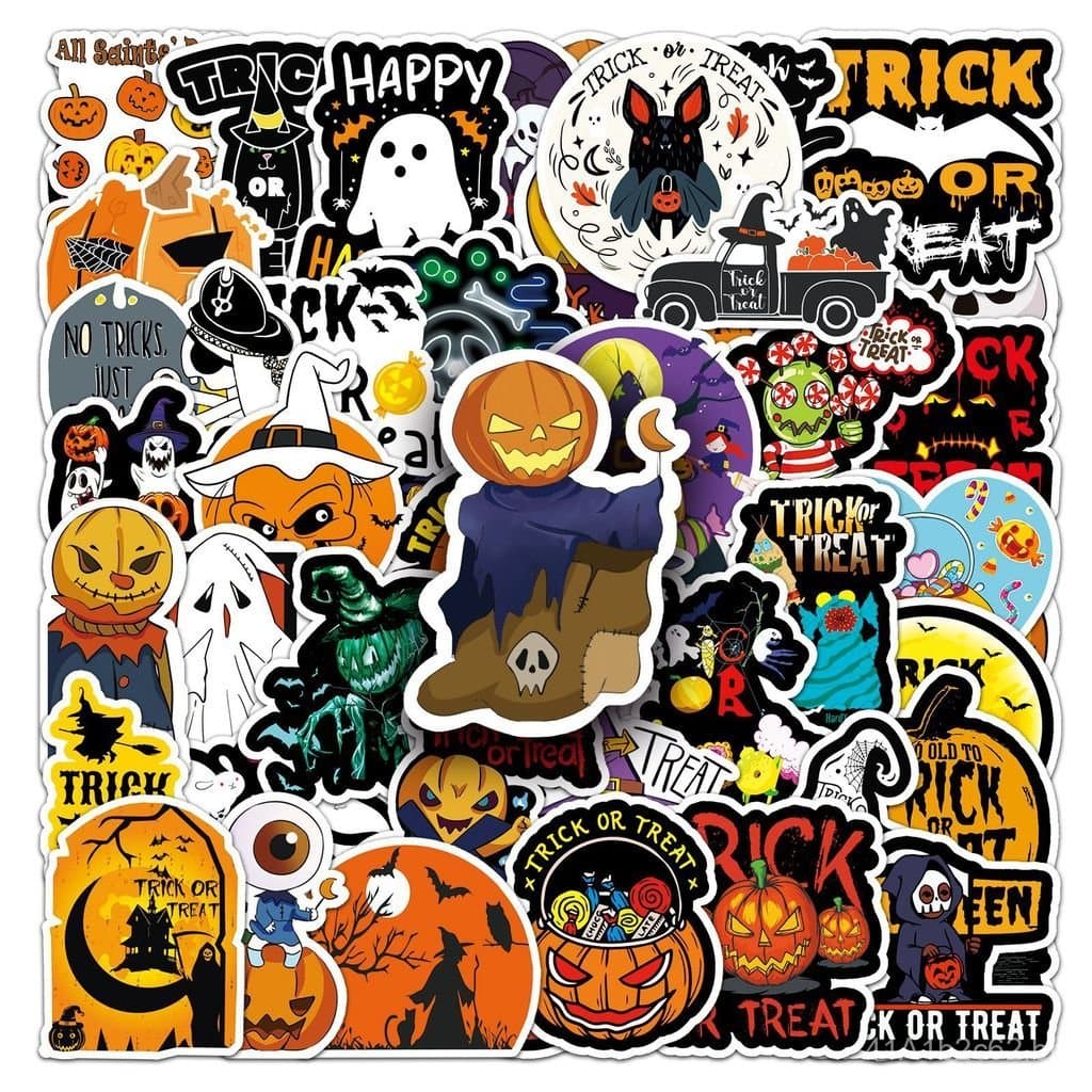 50 adesivos personalizados de graffiti de abóbora de Halloween para malas, laptops, carros, scooters e geladeiras.