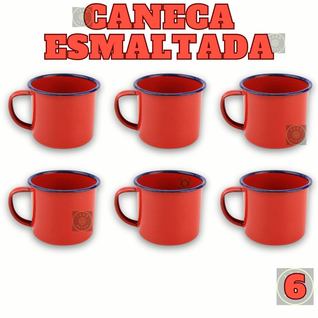 Caneca Esmaltada Retro Antiga Vermelha 150ml 6 Unidades