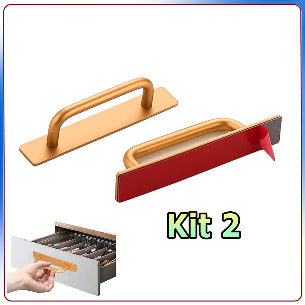 Kit 2 pçs Puxador De Porta De Alumínio Auto-Adesivo Puxadores Sem Furos dourado