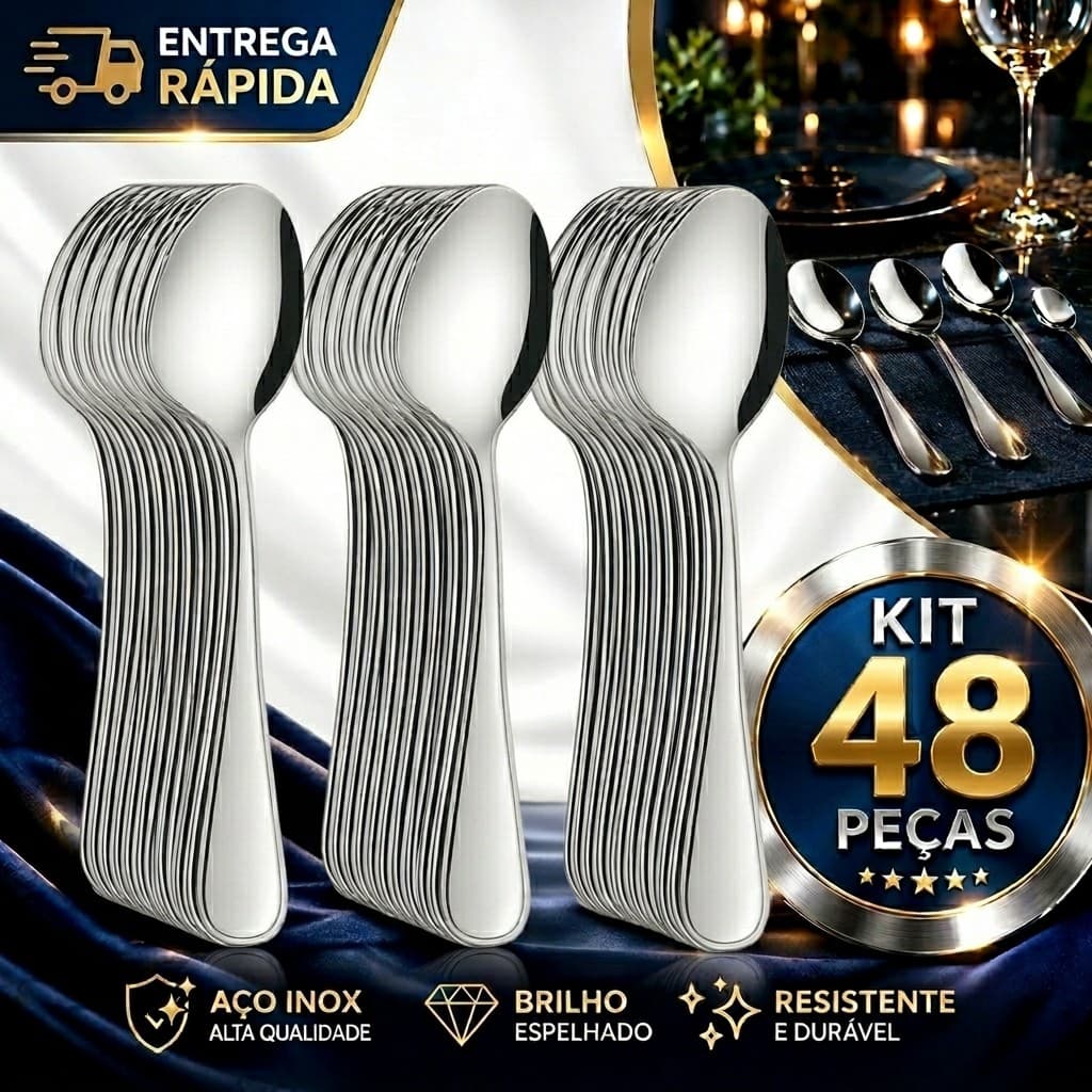 Jogo de Talheres 48 Peças Colher de Sopa em Aço Inox Jogo de Talher Colheres de Mesa