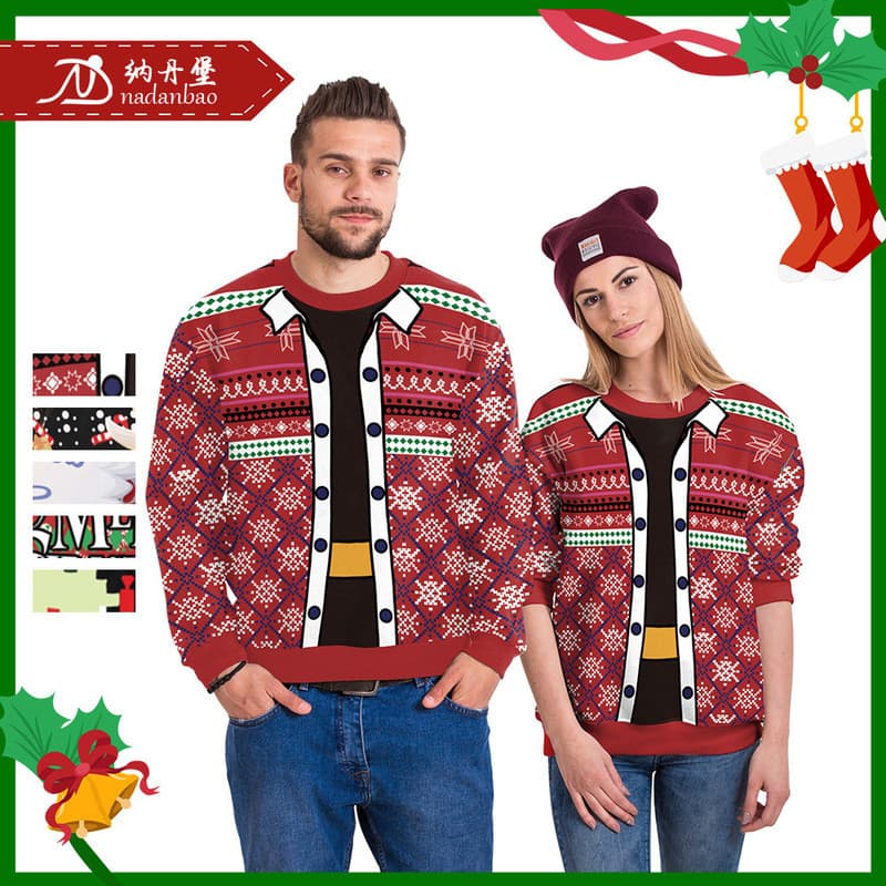 Natal roupas femininas 2024 primavera novo estilo impressão Digital falso de duas peças em torno do pescoço solto moleto