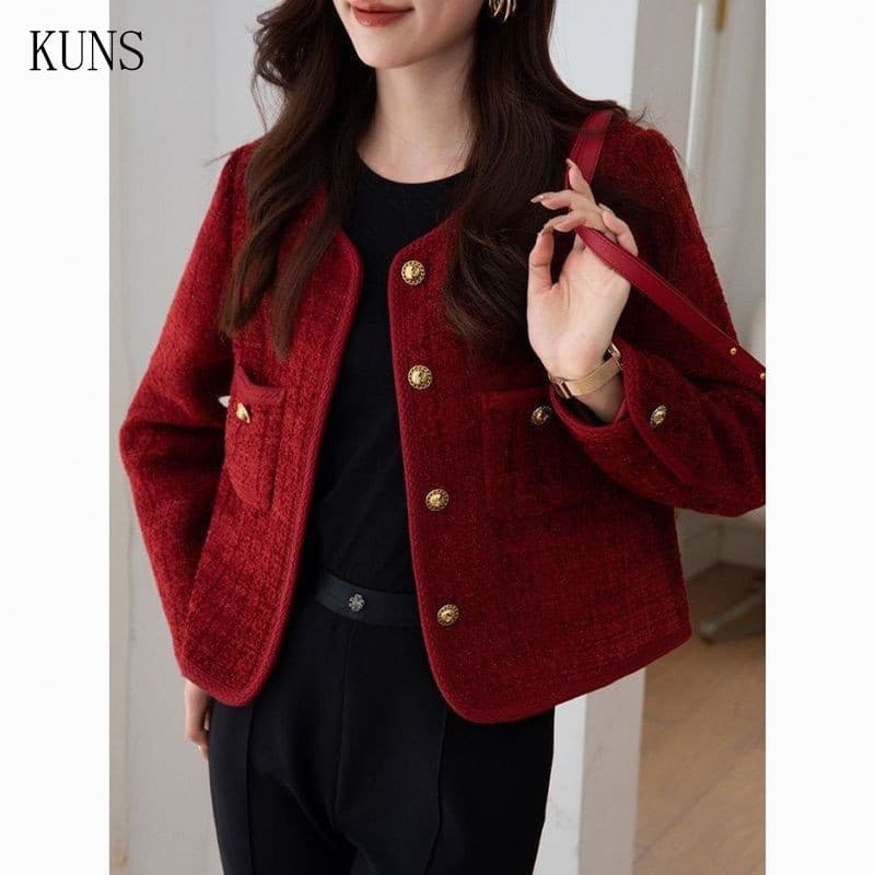 Blazer Feminino S-XXL, Jaqueta Curta de Tweed, Manga Longa, Ajuste Solto, Moda Casual Elegante Formal para Primavera, Ou
