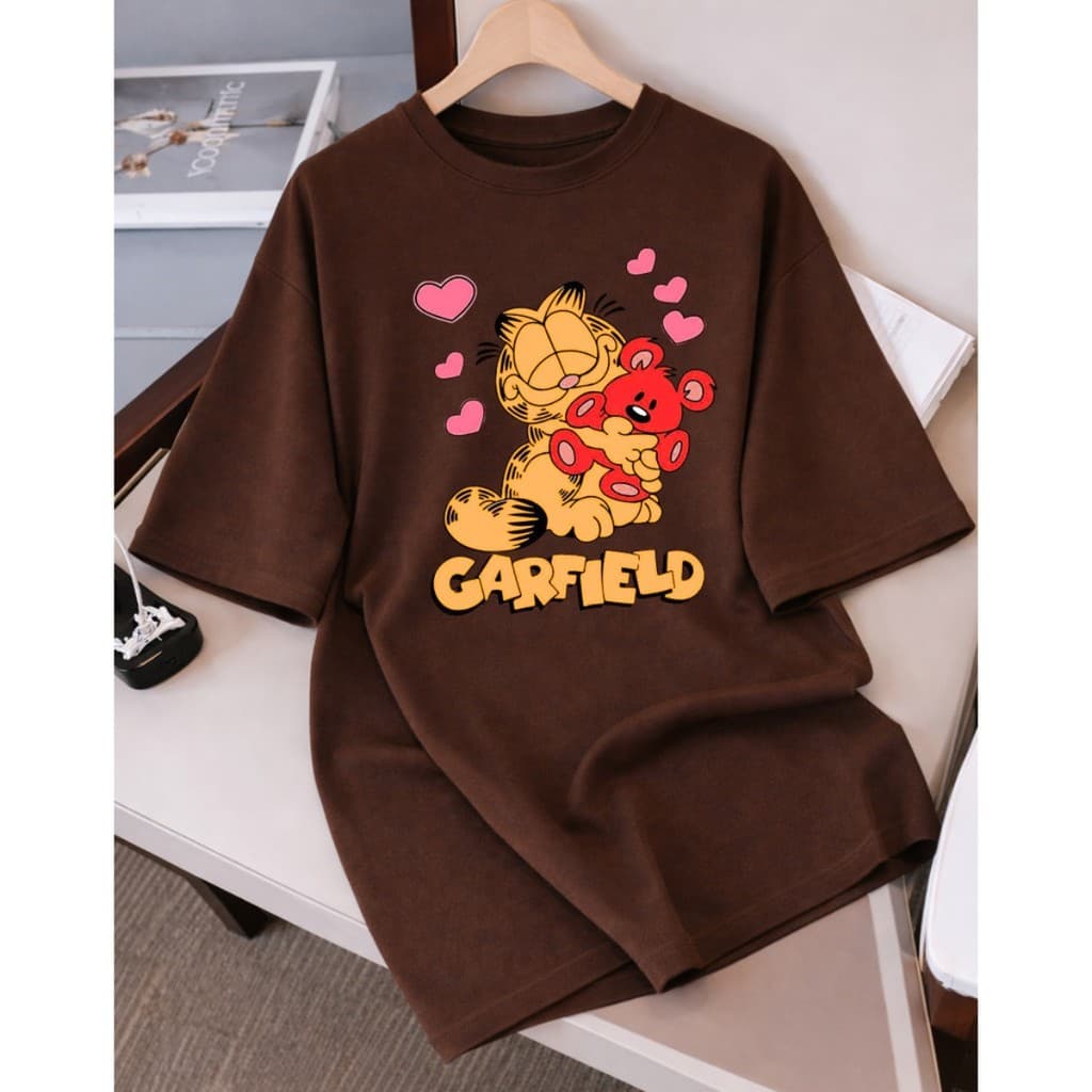 Camiseta Camisa 100% Algodão Feminina Fofa Casual Street Confortavel Garfild Ursinho